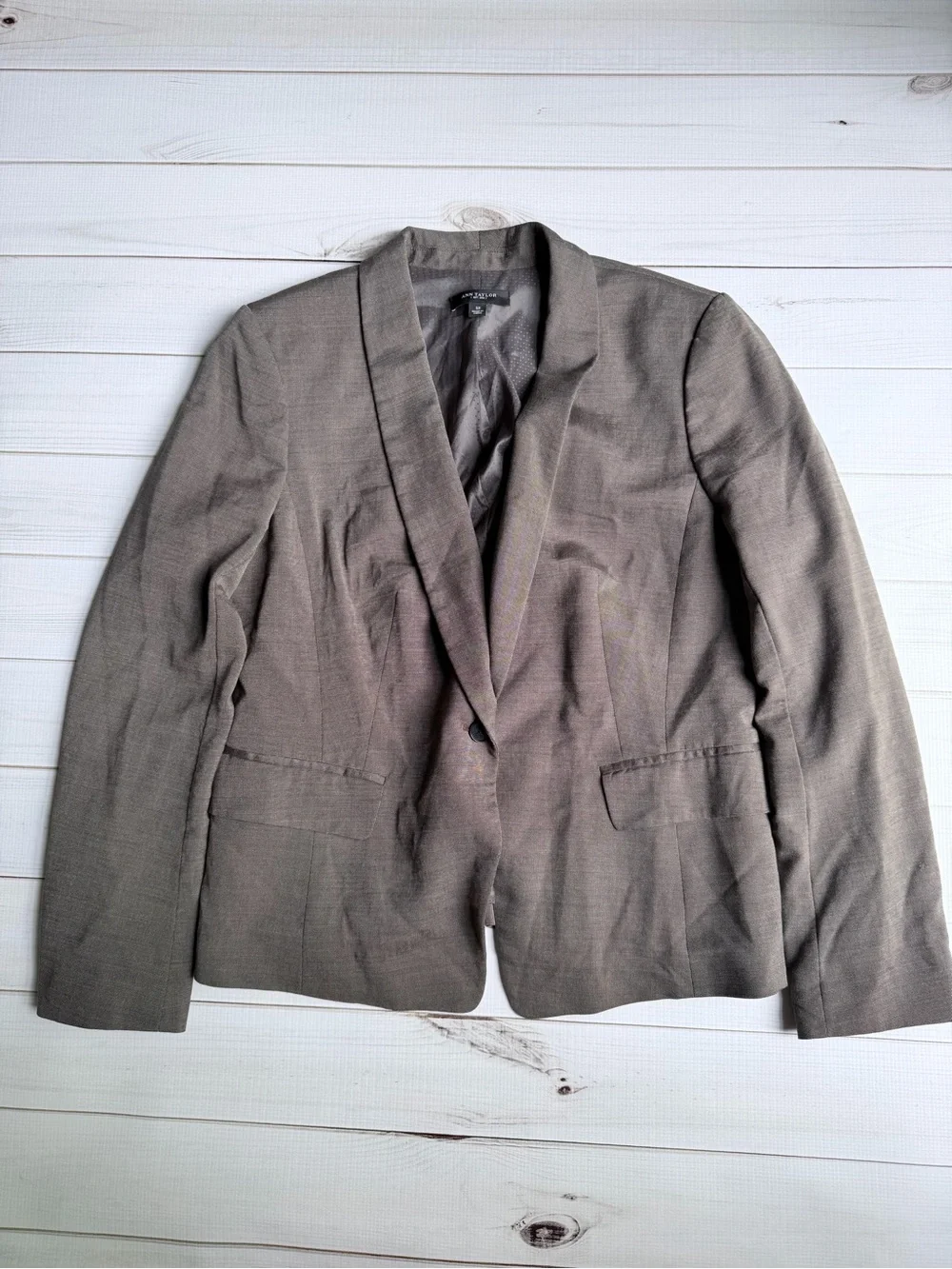 Ann Taylor Taupe Brown Women's Blazer – Open Front Tailored Jacket